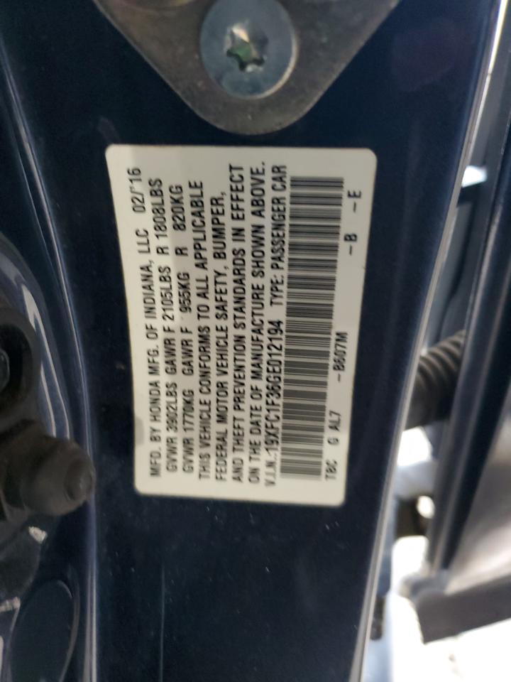 19XFC1F36GE012194 HONDA CIVIC 2016