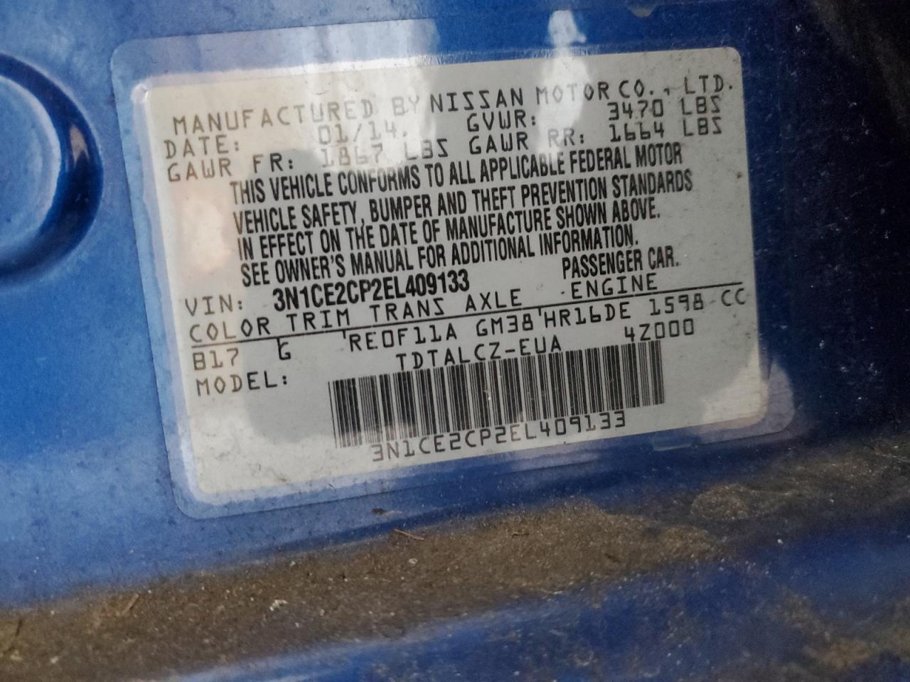 3N1CE2CP2EL409133 2014 Nissan Versa Note S
