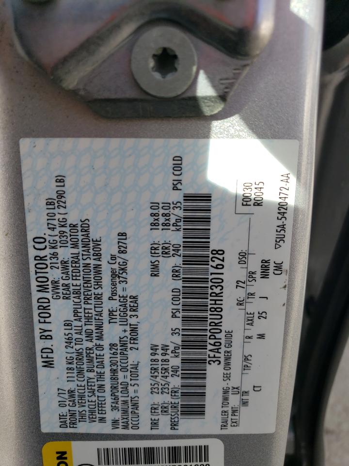 3FA6P0RU8HR301628 FORD FUSION 2017