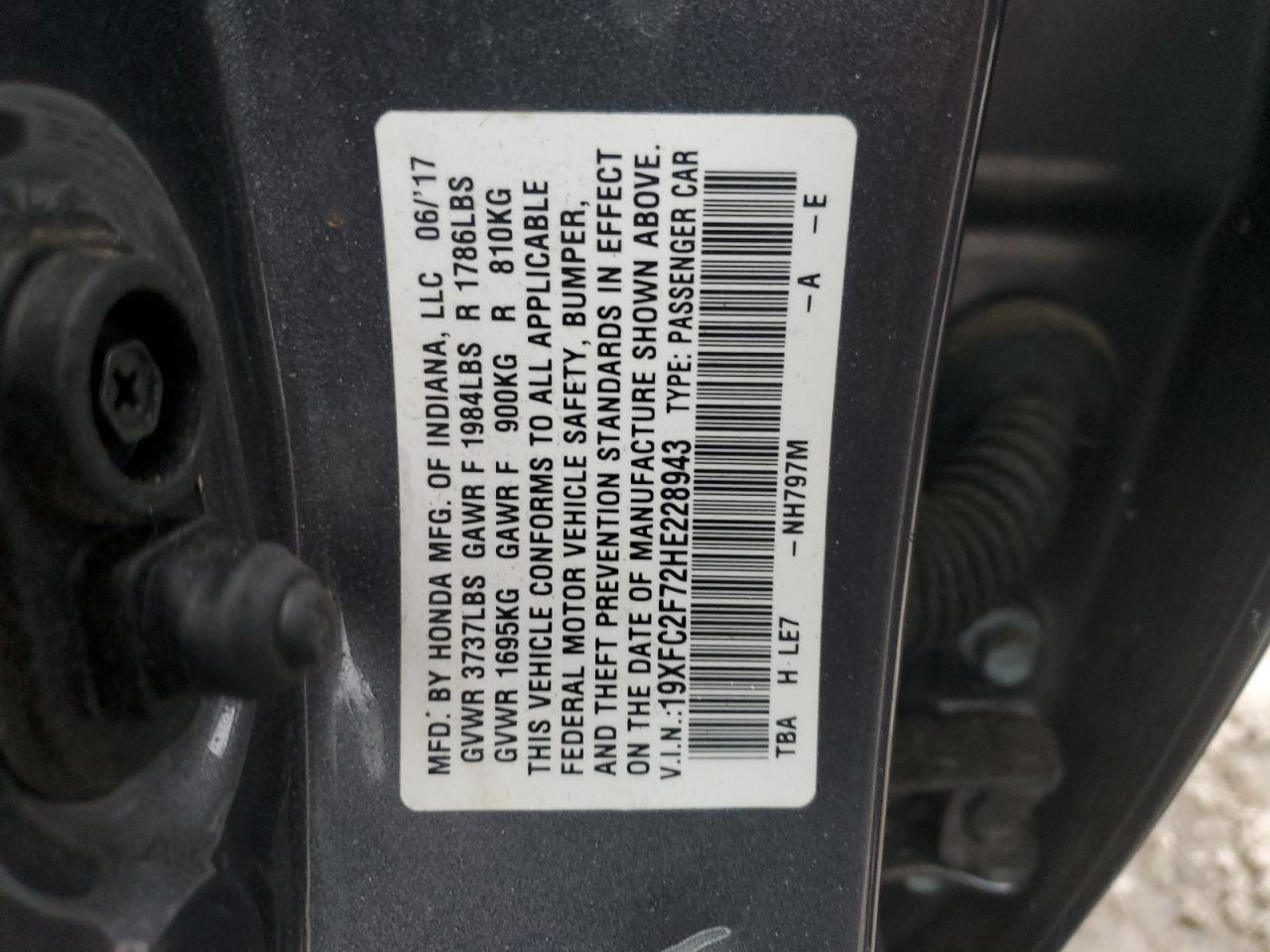 19XFC2F72HE228943 HONDA CIVIC 2017