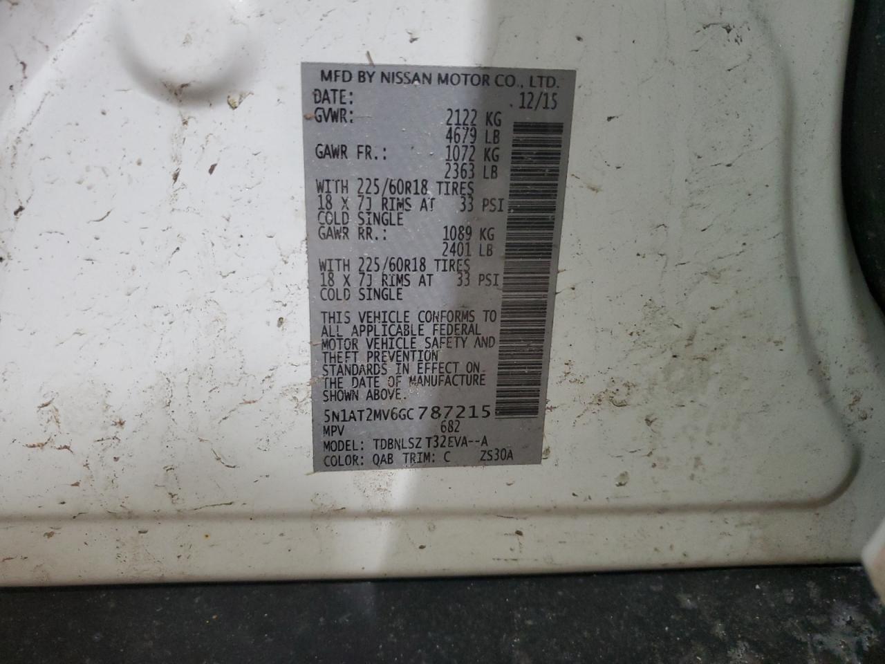 5N1AT2MV6GC787215 NISSAN ROGUE 2016