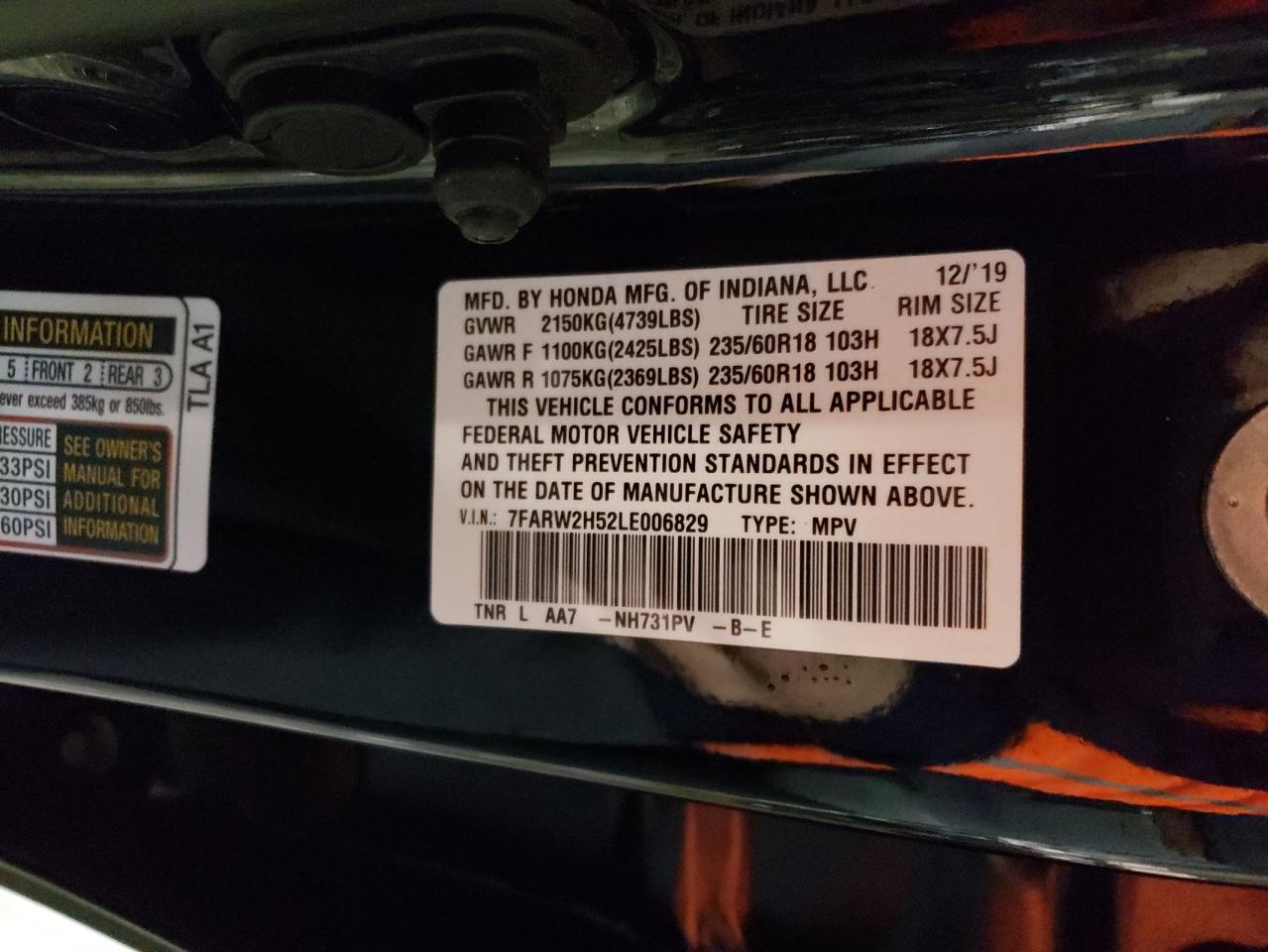 7FARW2H52LE006829 HONDA CRV 2020