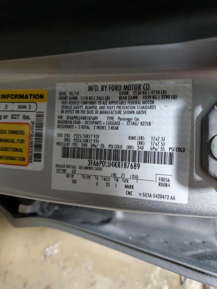 3FA6P0LU4KR187689 FORD FUSION 2019