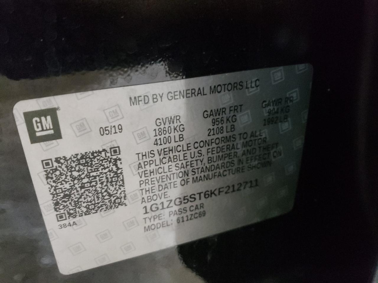 1G1ZG5ST6KF212711 CHEVROLET MALIBU 2019