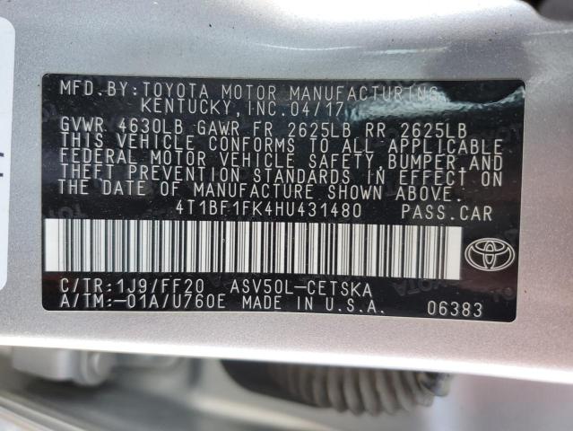 4T1BF1FK4HU431480 | 2017 Toyota camry le