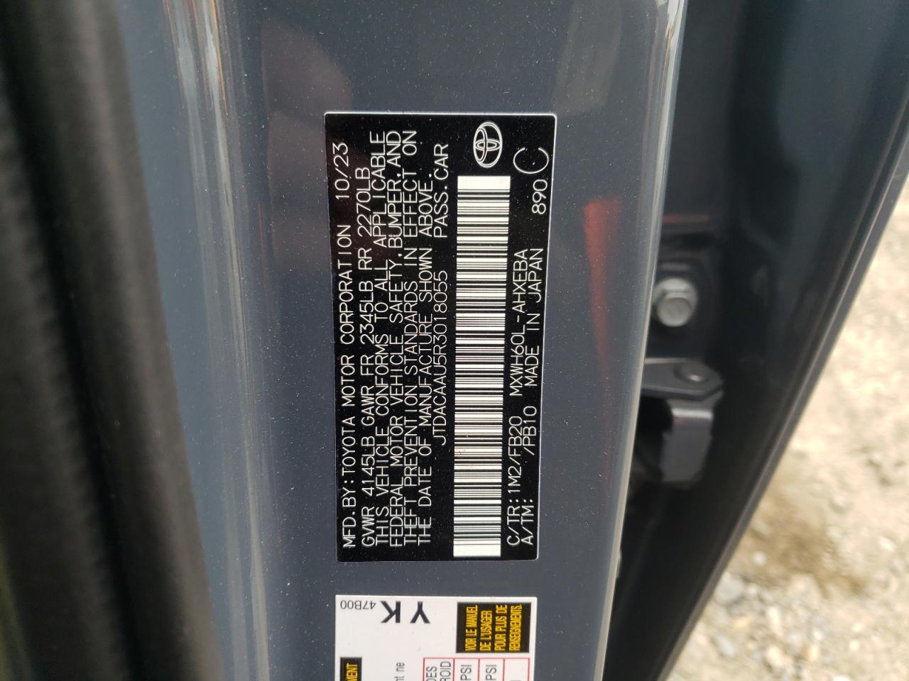 JTDACAAU5R3018055 TOYOTA PRIUS 2024