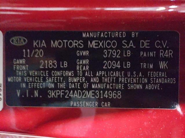 3KPF24AD2ME314968 | 2021 KIA FORTE FE