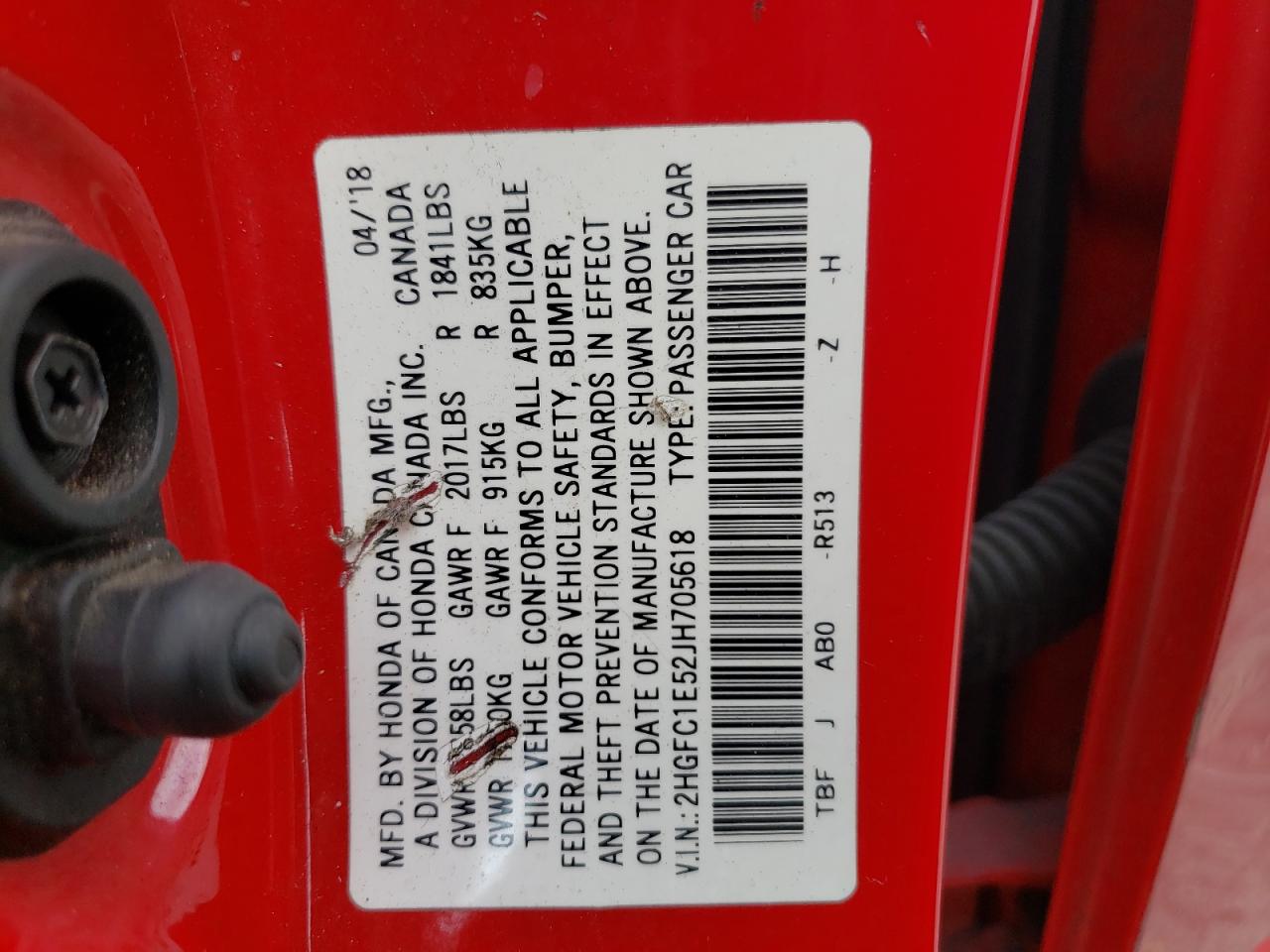 2HGFC1E52JH705618 HONDA CIVIC 2018