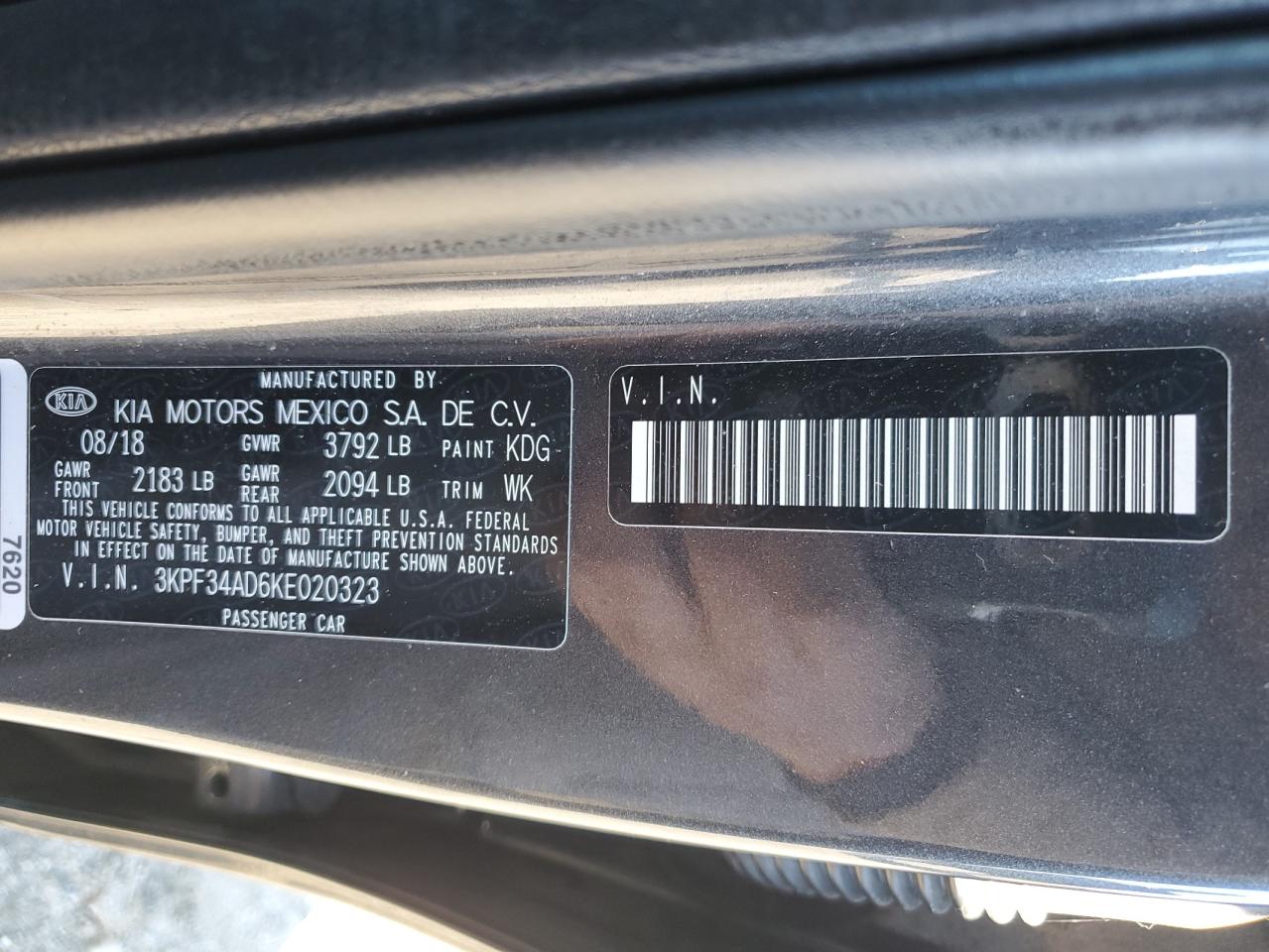 3KPF34AD6KE020323 KIA FORTE 2019
