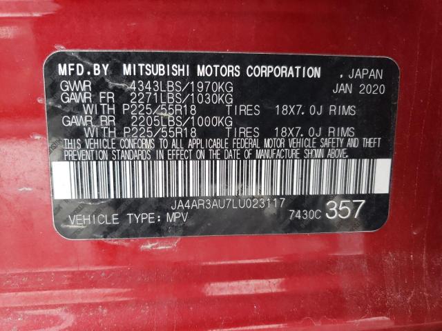 JA4AR3AU7LU023117 | 2020 MITSUBISHI OUTLANDER