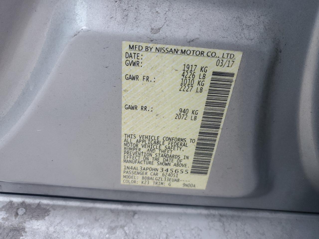 1N4AL3AP0HN345655 NISSAN ALTIMA 2017