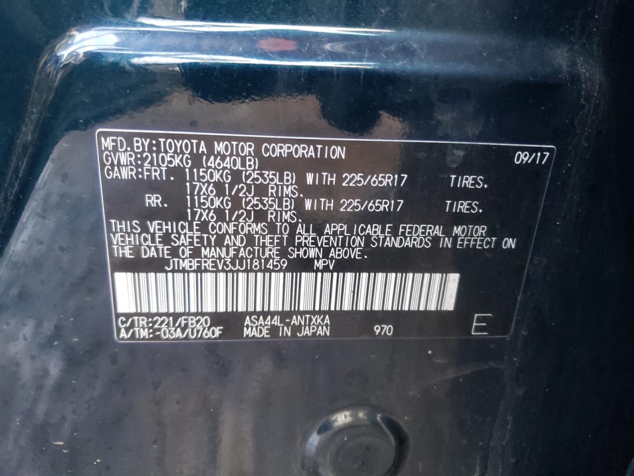 JTMBFREV3JJ181459 TOYOTA RAV4 2018