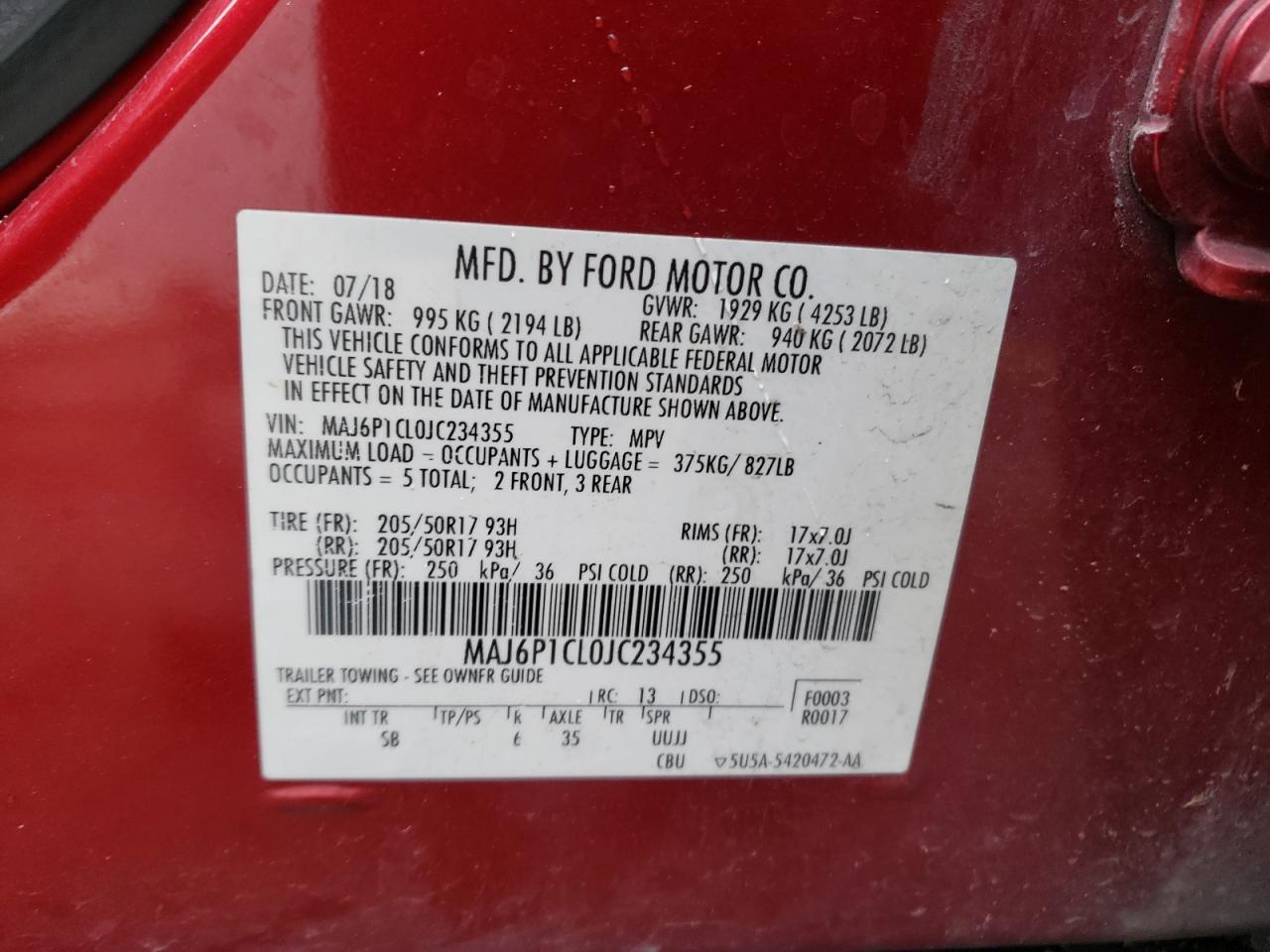MAJ6P1CL0JC234355 FORD ECOSPORT 2018