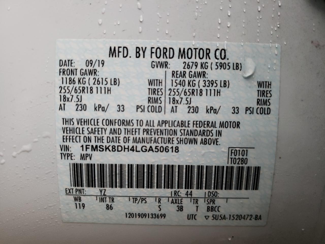 1FMSK8DH4LGA50618 FORD EXPLORER 2020