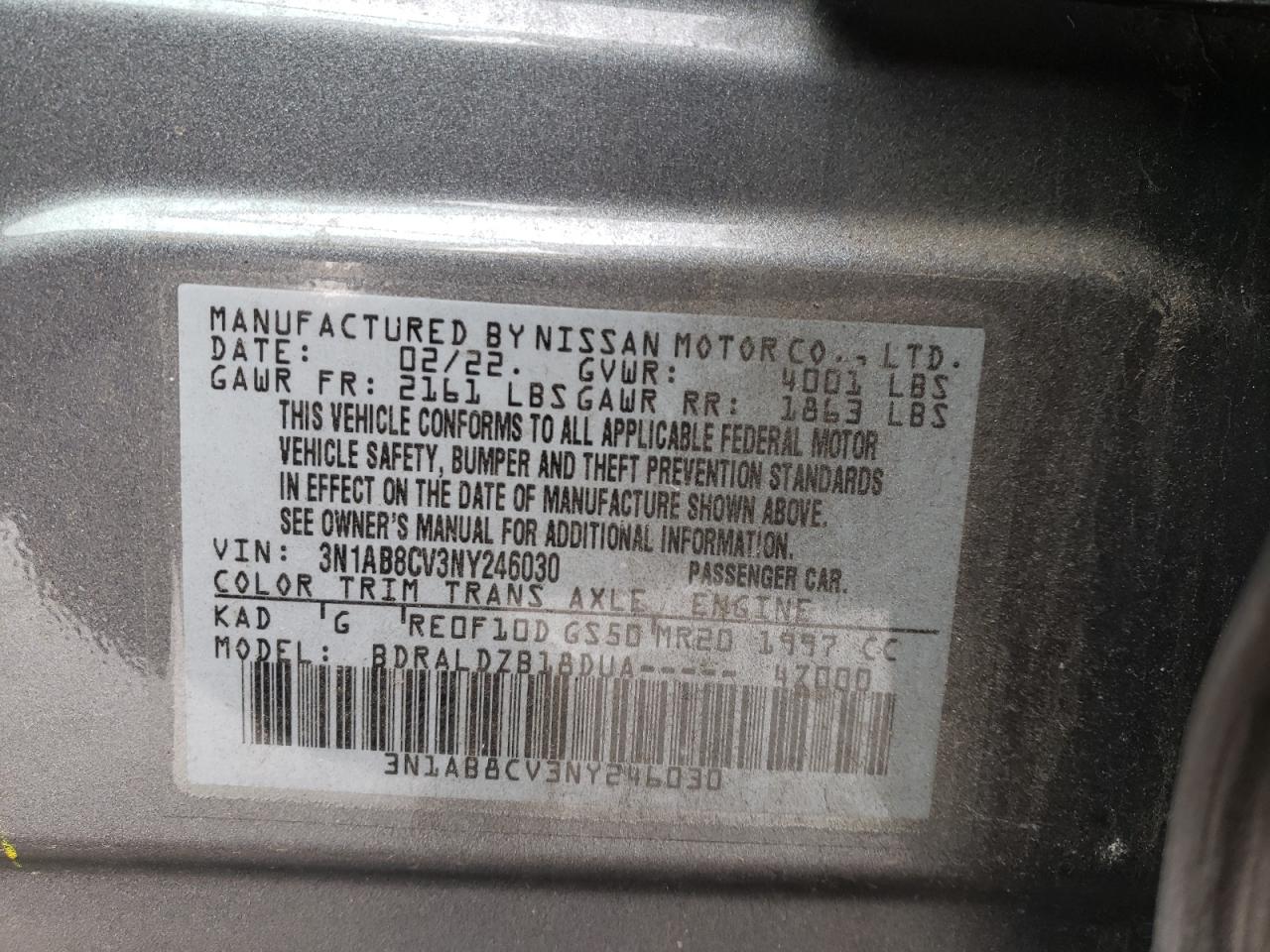 3N1AB8CV3NY246030 NISSAN SENTRA 2022