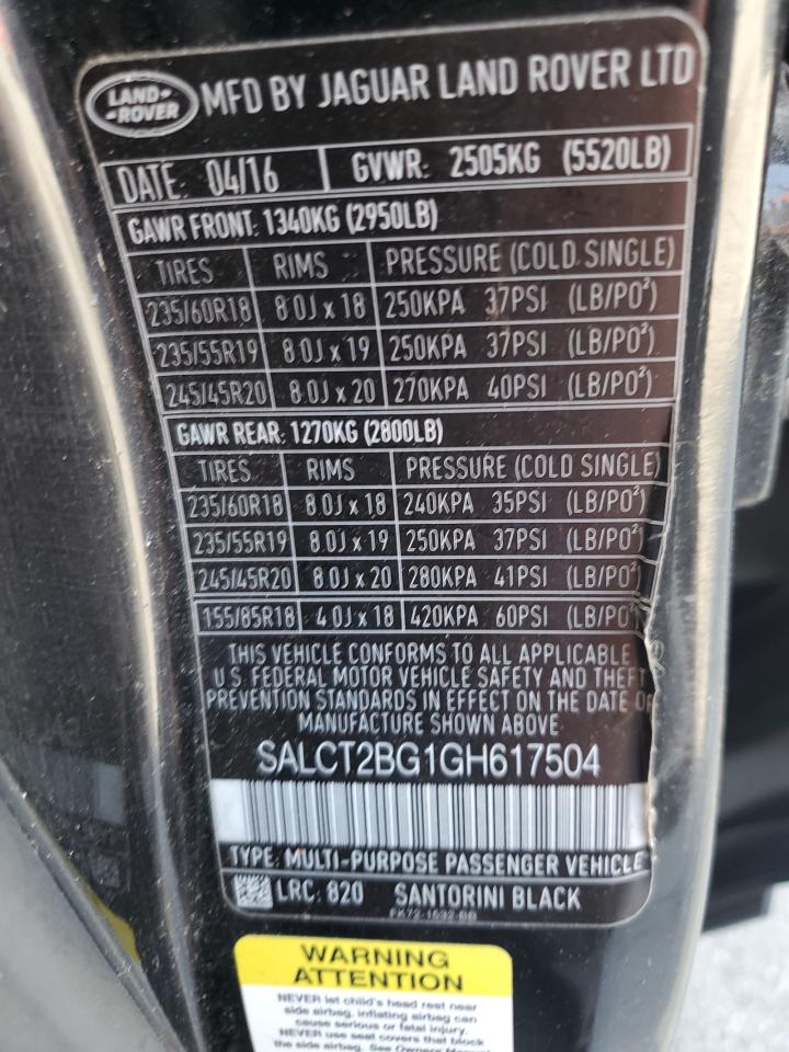 SALCT2BG1GH617504 LAND ROVER DISCOVERY 2016