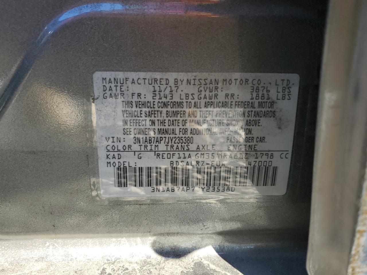 3N1AB7AP7JY235380 NISSAN SENTRA 2018