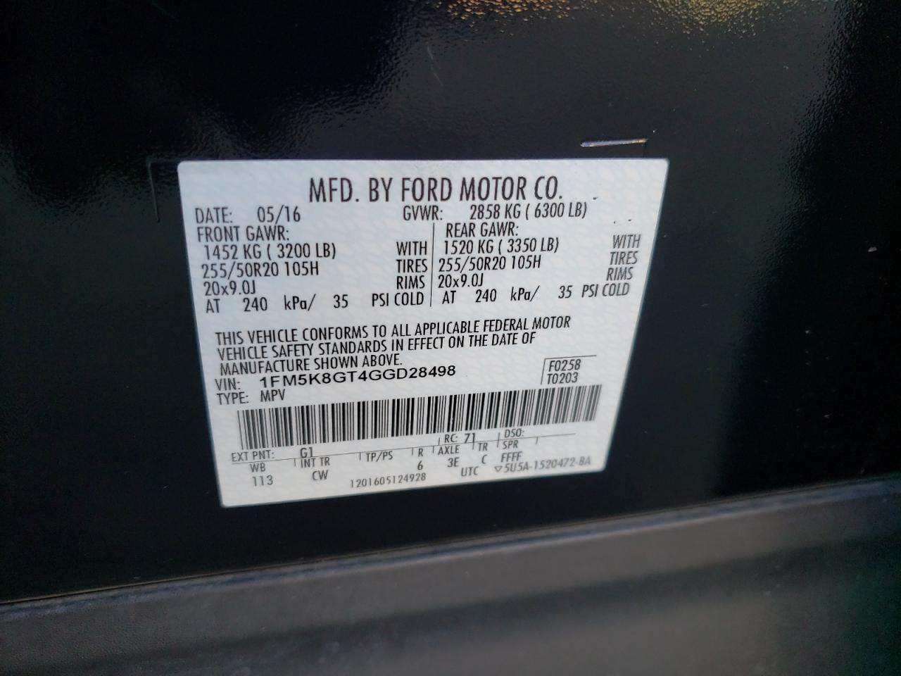 1FM5K8GT4GGD28498 FORD EXPLORER 2016