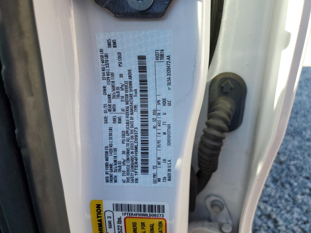 VIN: 1FTER4FH9MLD09373 2021 FORD RANGER