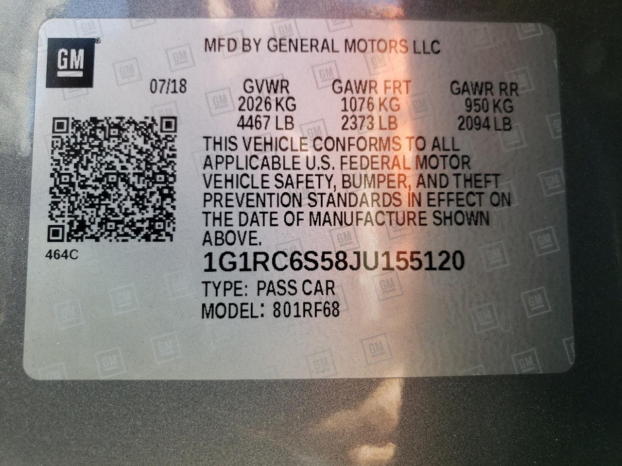 1G1RC6S58JU155120 CHEVROLET VOLT 2018