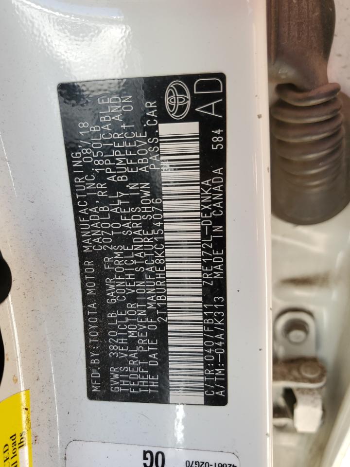 2T1BURHE8KC154076 TOYOTA COROLLA 2019