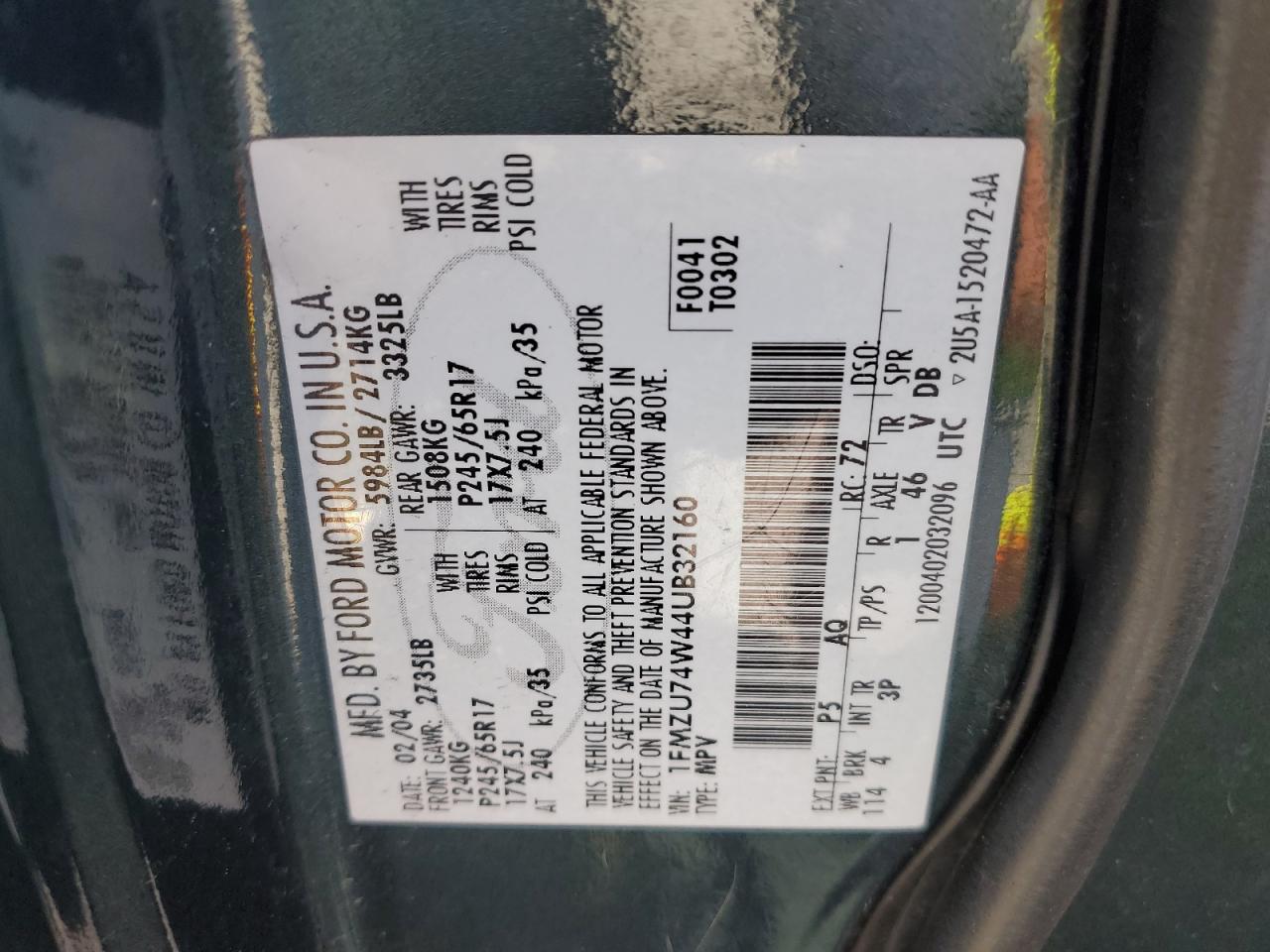 1FMZU74W44UB32160 2004 Ford Explorer Eddie Bauer