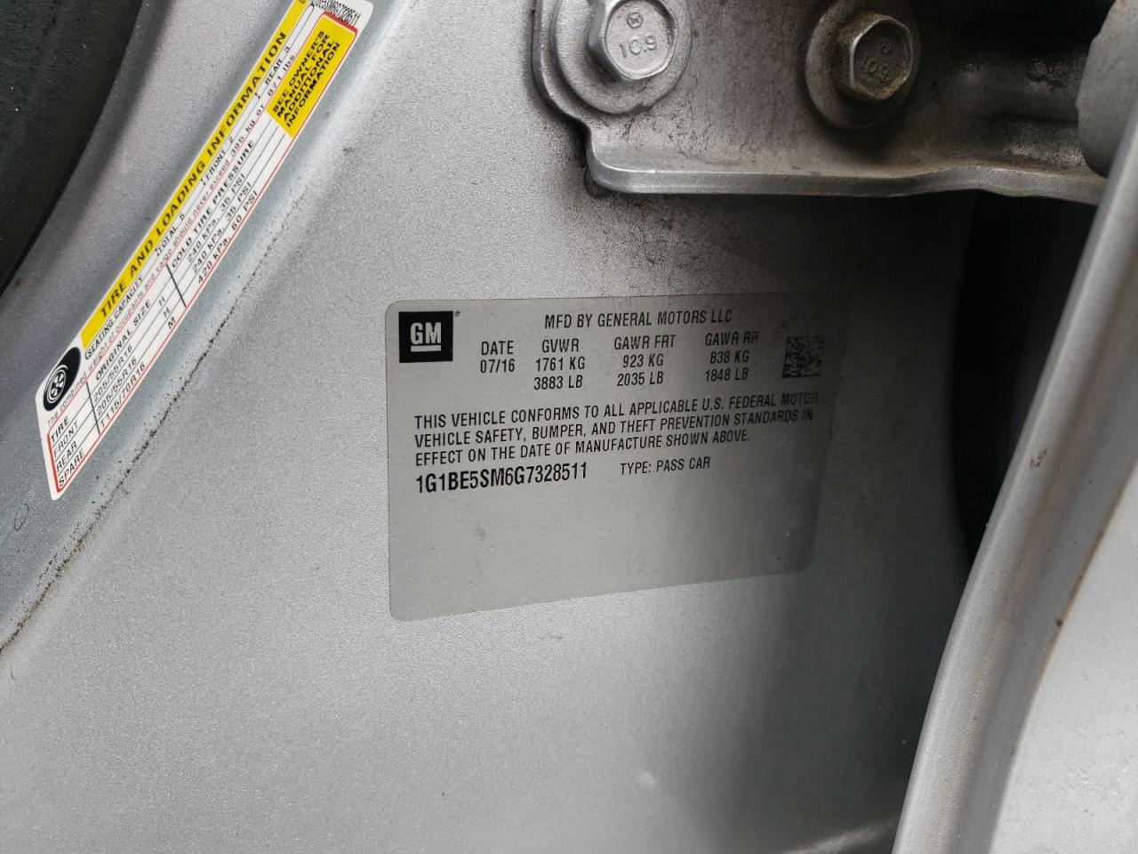 1G1BE5SM6G7328511 CHEVROLET CRUZE 2016