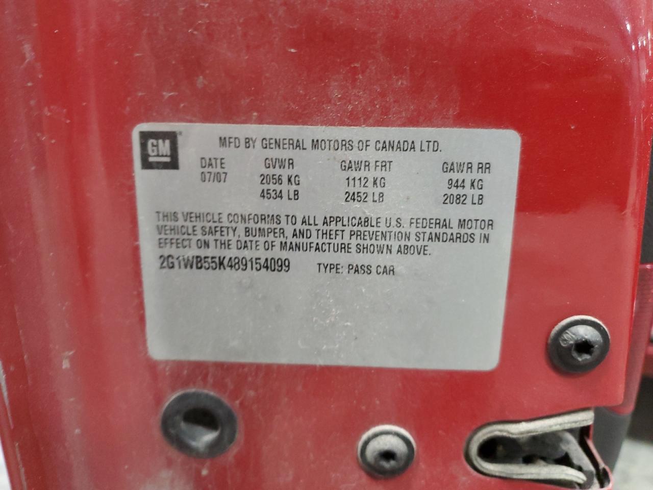 2G1WB55K489154099 2008 Chevrolet Impala Ls