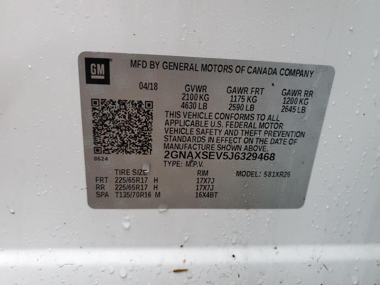 2GNAXSEV5J6329468 CHEVROLET EQUINOX 2018