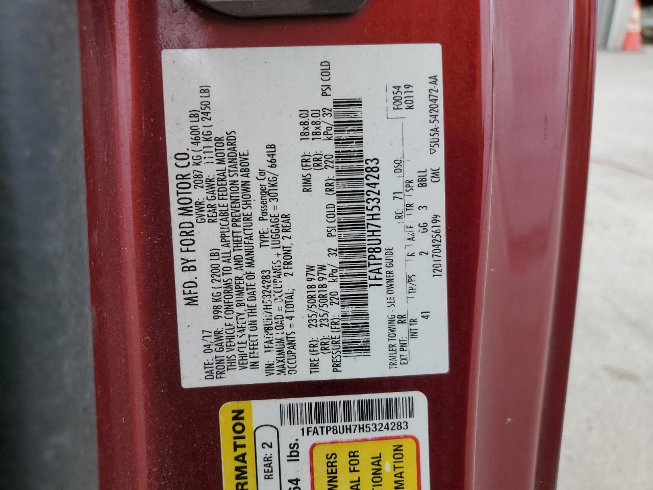 1FATP8UH7H5324283 FORD ALL Models 2017