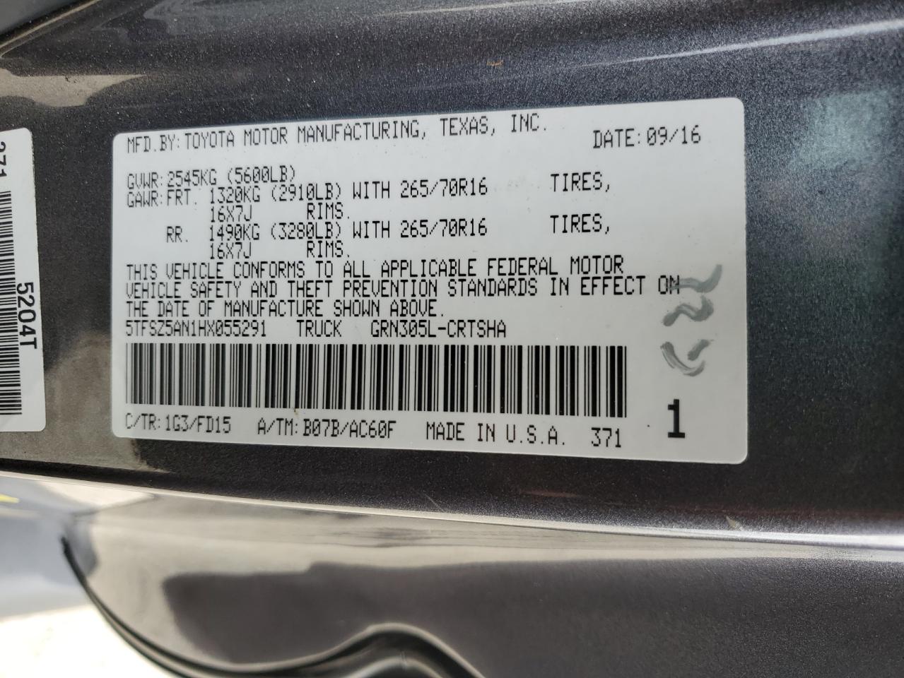 5TFSZ5AN1HX055291 TOYOTA TACOMA 2017