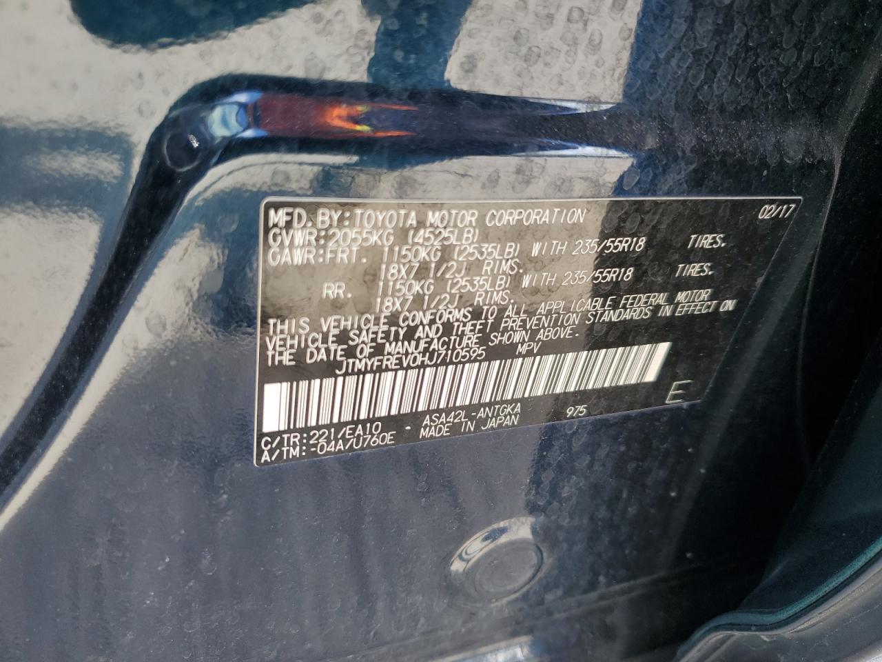 JTMYFREV0HJ710595 TOYOTA RAV4 2017