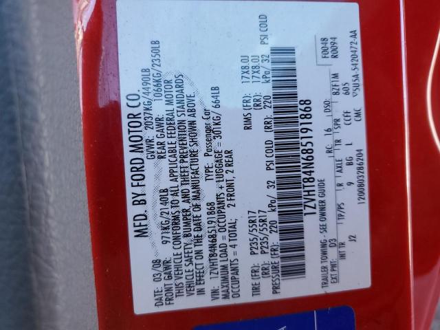 2008 Ford Mustang VIN: 1ZVHT84N685191868 Lot: 81795653