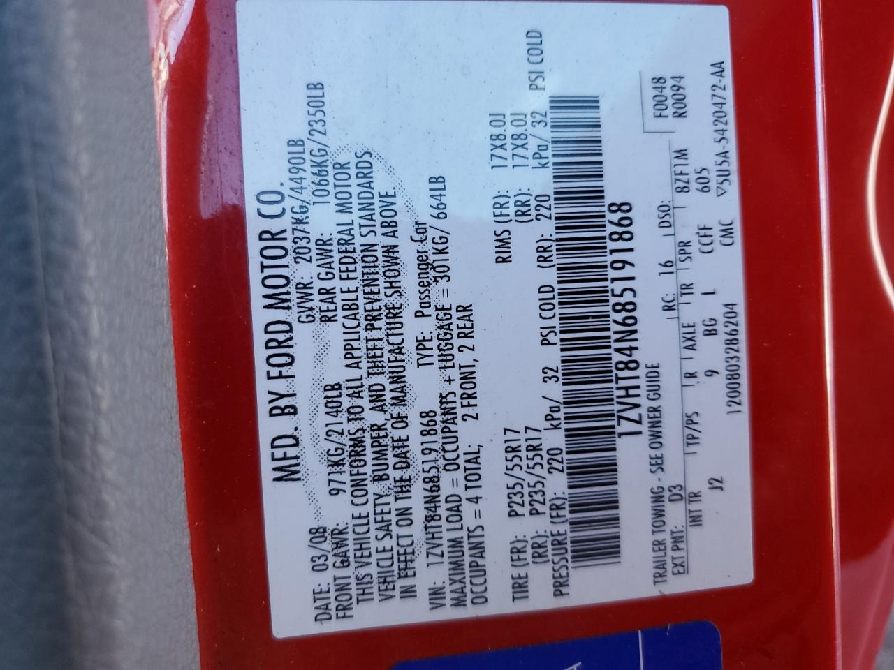 1ZVHT84N685191868 2008 Ford Mustang