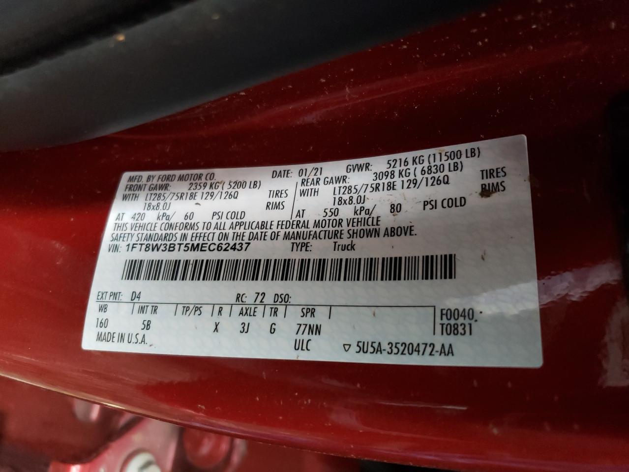 1FT8W3BT5MEC62437 FORD F350 2021
