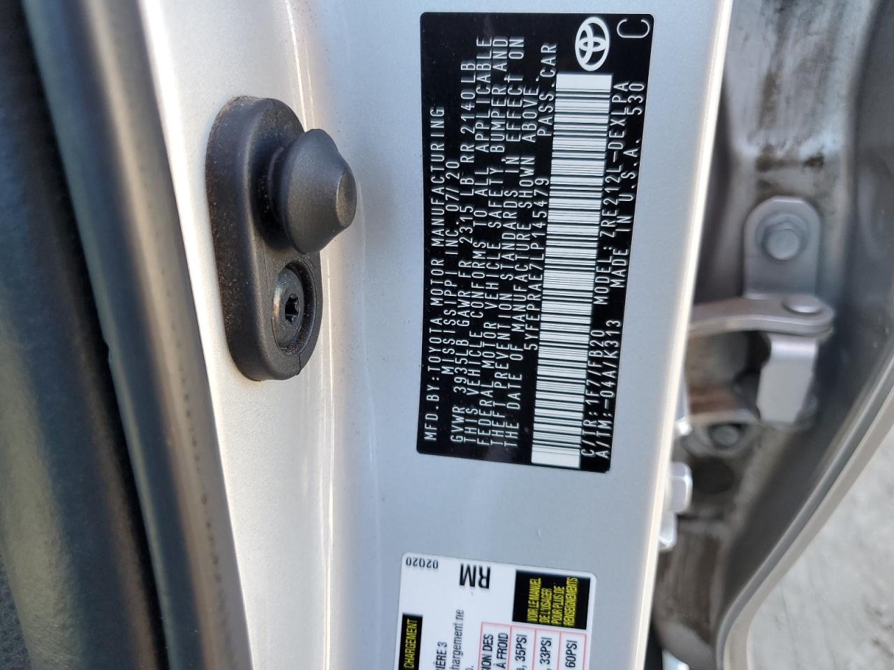 5YFEPRAE7LP145479 TOYOTA COROLLA 2020