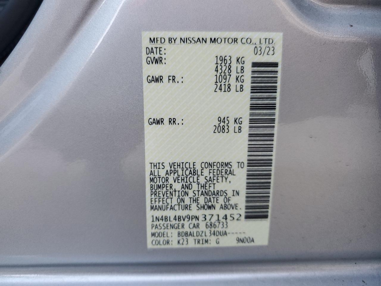 1N4BL4BV9PN371452 NISSAN ALTIMA 2023