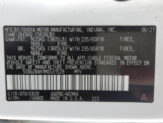 VIN 5TDGZRAH1MS531529 2021 Toyota Highlander, Xle no.14