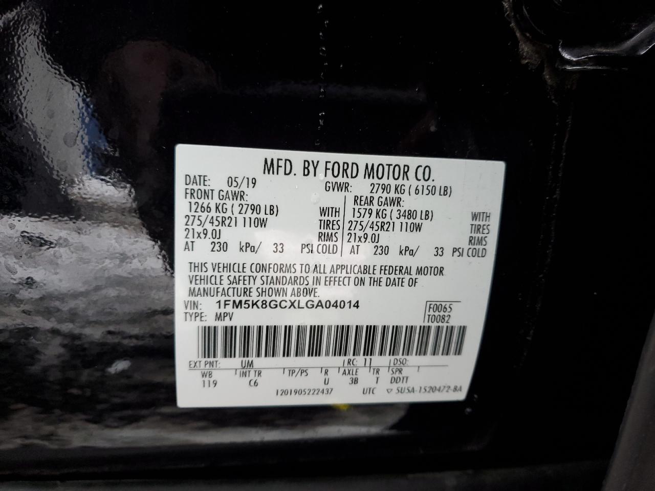 1FM5K8GCXLGA04014 FORD EXPLORER 2020