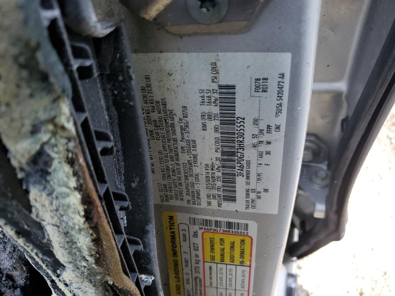 3FA6P0G73HR305552 FORD FUSION 2017