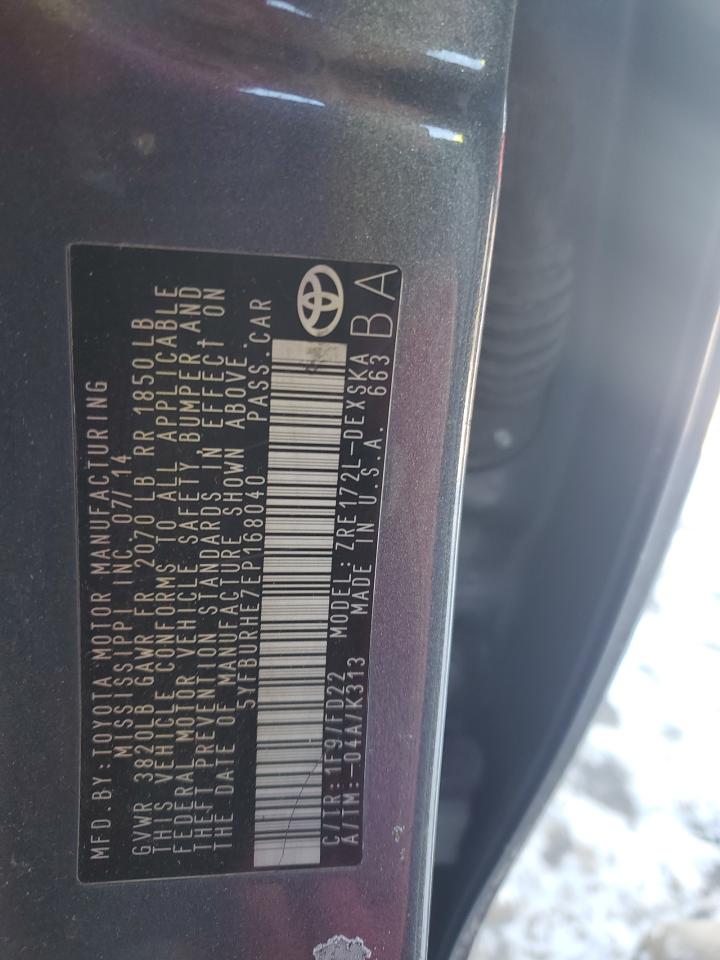 5YFBURHE7EP168040 2014 Toyota Corolla L