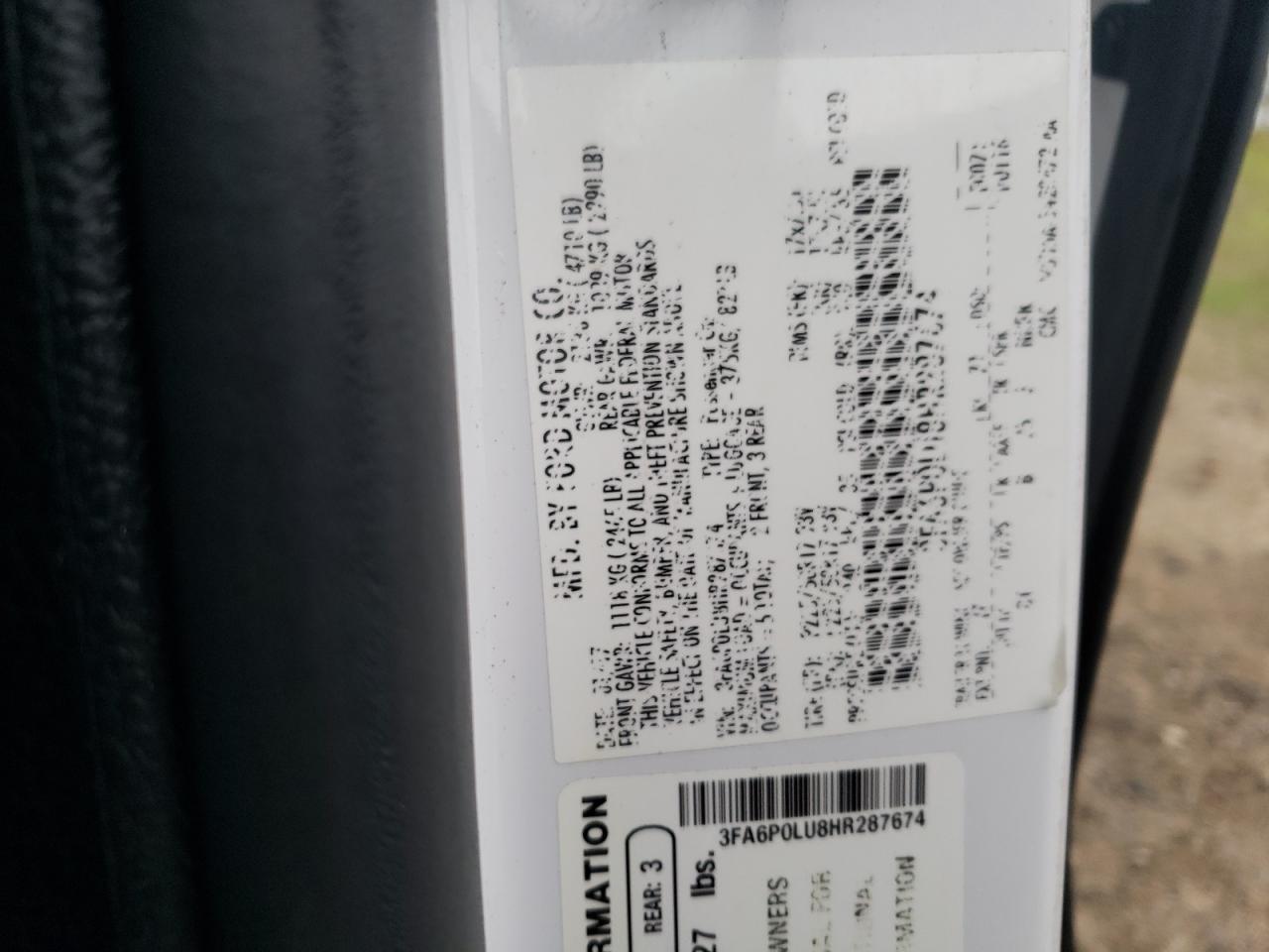 3FA6P0LU8HR287674 FORD FUSION 2017