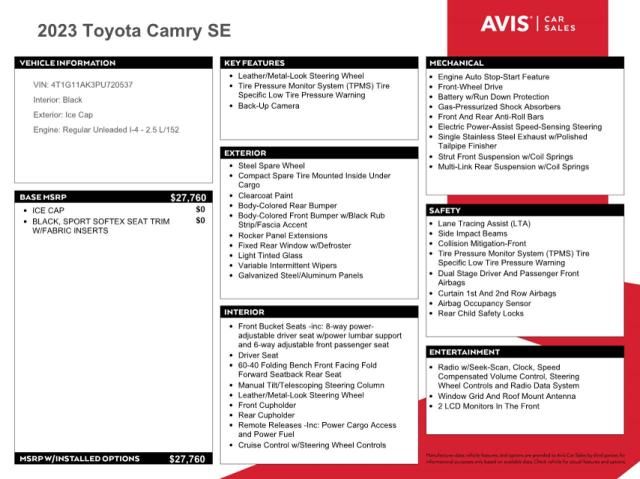 4T1G11AK3PU720537 | 2023 TOYOTA CAMRY SE N