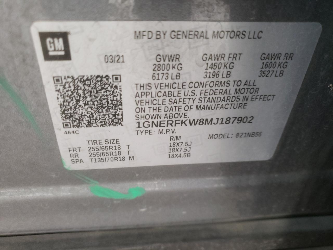 1GNERFKW8MJ187902 CHEVROLET TRAVERSE 2021