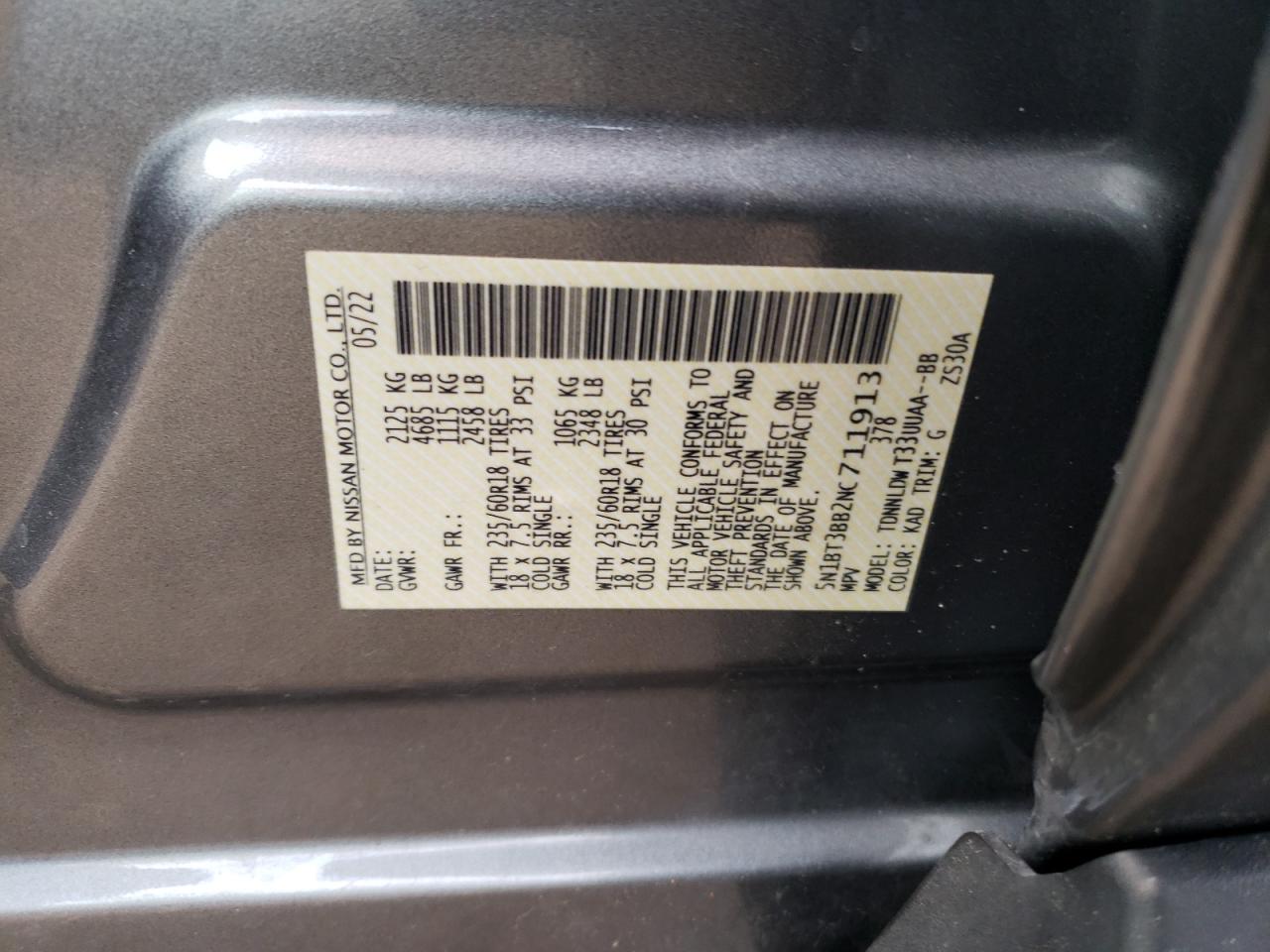 5N1BT3BB2NC711913 NISSAN ROGUE 2022