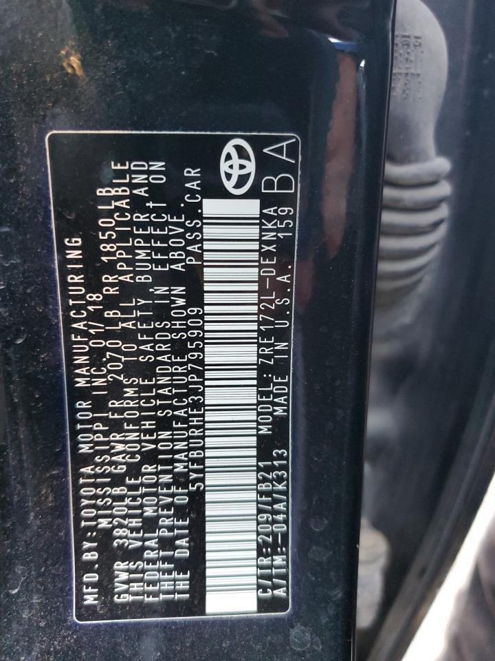 5YFBURHE3JP795909 TOYOTA COROLLA 2018