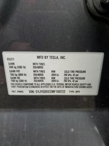 5YJYGDEE2MF189722 | 2021 TESLA MODEL Y