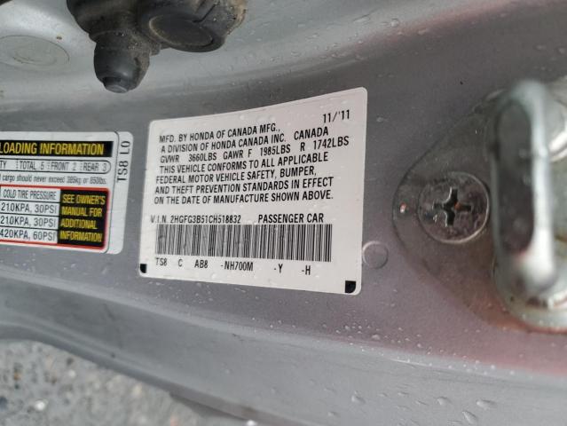 2012 Honda Civic Lx VIN: 2HGFG3B51CH518832 Lot: 39620194