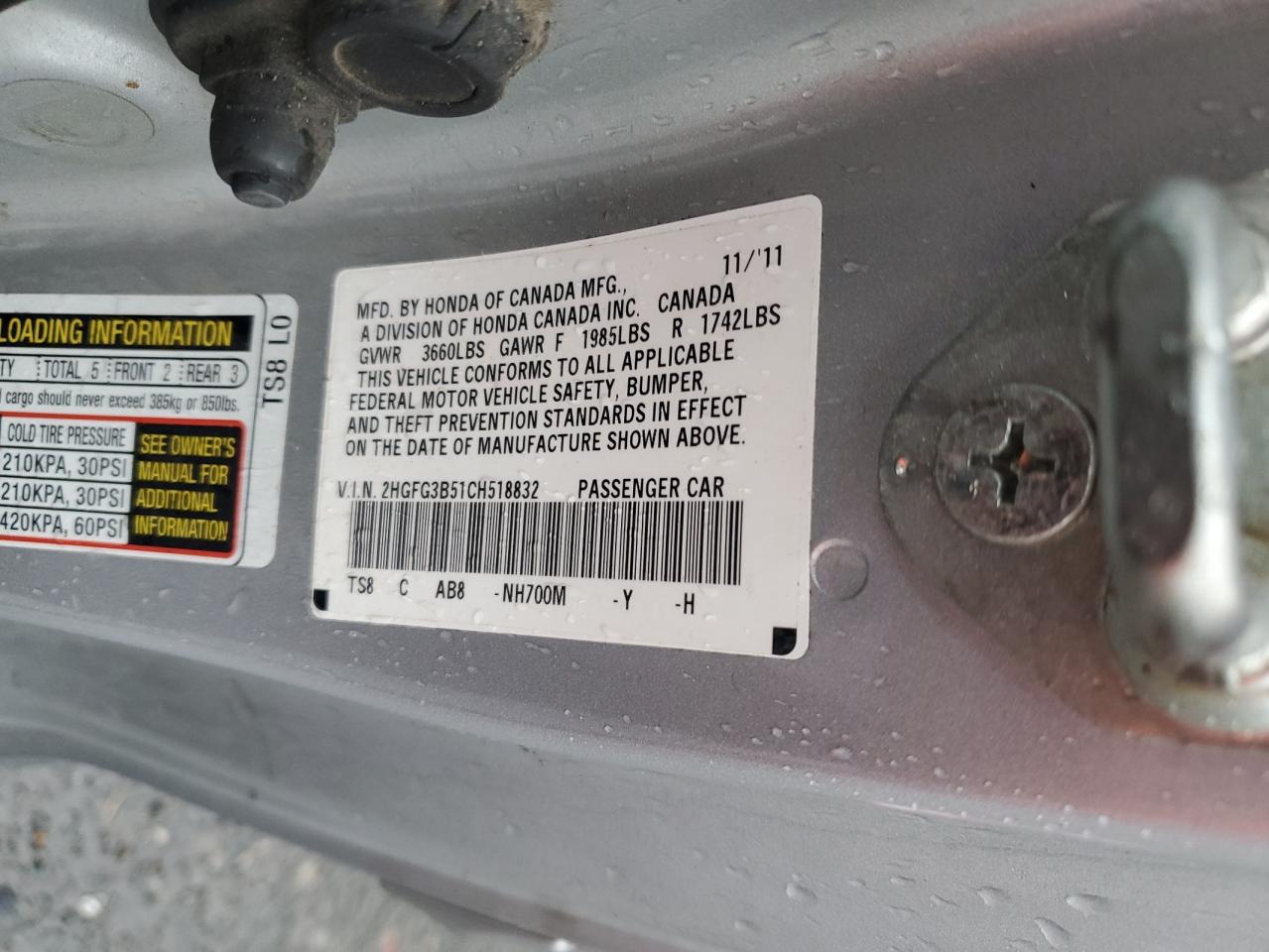 2hgfg3b51ch518832 2HGFG3B51CH518832 2012 Honda Civic Lx