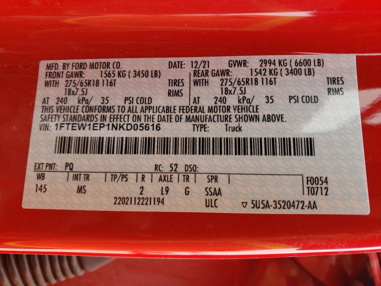 1FTEW1EP1NKD05616 FORD F-150 2022